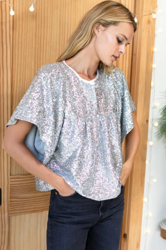 Marion Top - Silver Sequin made by Emerson Fry