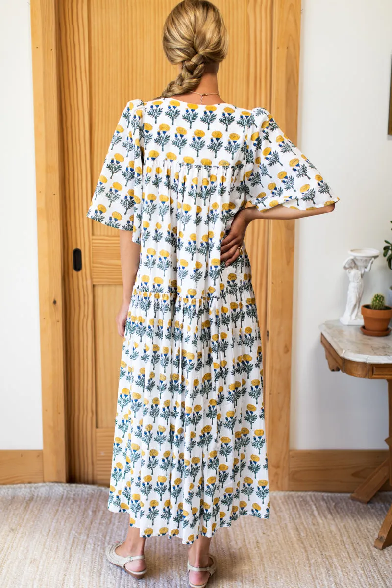 Puff Isla Maxi Dress - Big Marigolds White Organic sold by Emerson Fry product image thumbnail 3