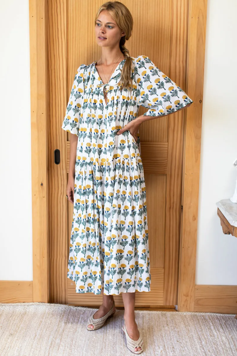 Puff Isla Maxi Dress - Big Marigolds White Organic sold by Emerson Fry product image thumbnail 2