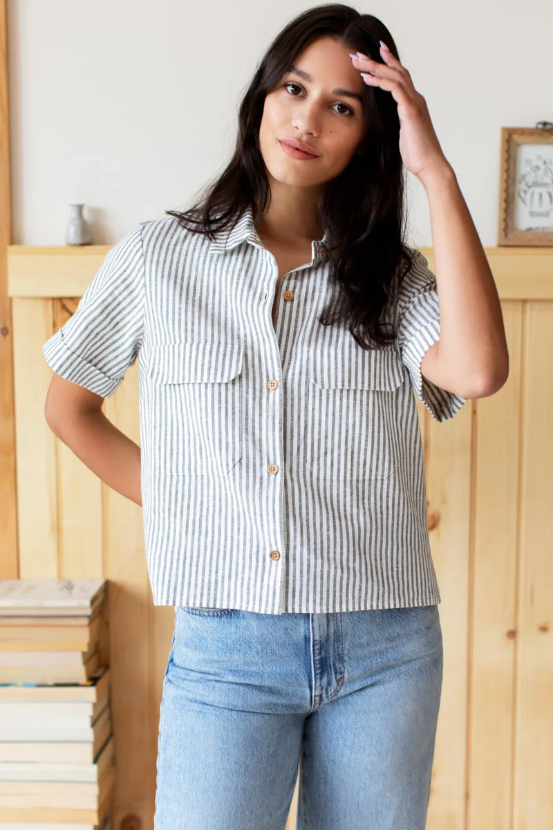 Short Sleeve Utility Shirt - Juniper Stripe Linen sold by Emerson Fry product image thumbnail 2