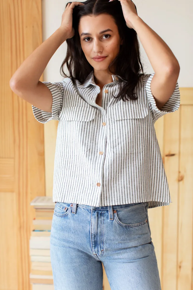 Short Sleeve Utility Shirt - Juniper Stripe Linen sold by Emerson Fry product image thumbnail 3