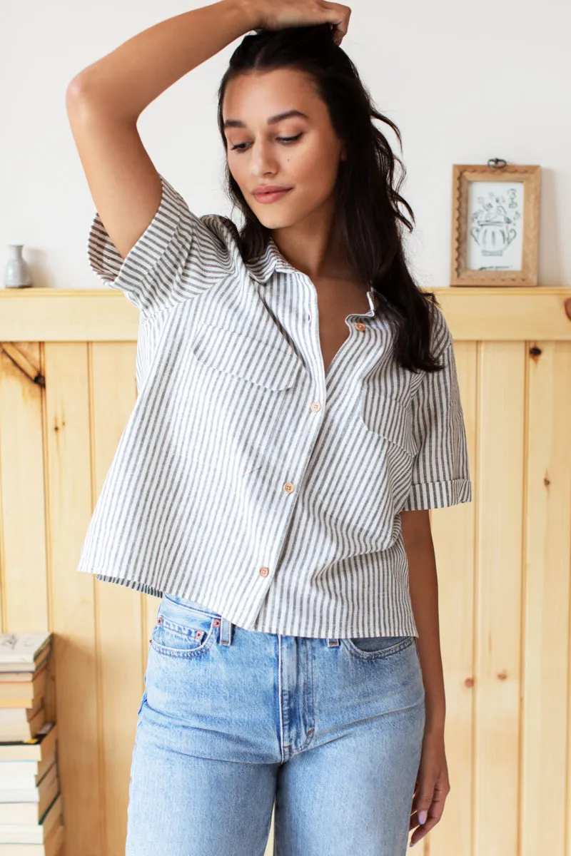 Short Sleeve Utility Shirt - Juniper Stripe Linen sold by Emerson Fry