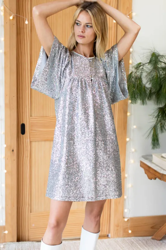 Marion Short Dress - Silver Sequin sold by Emerson Fry