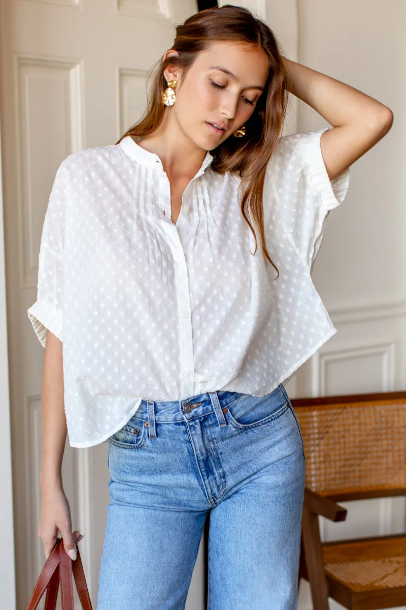 Mandarin Collar Top - Salt Swiss Dot Organic sold by Emerson Fry