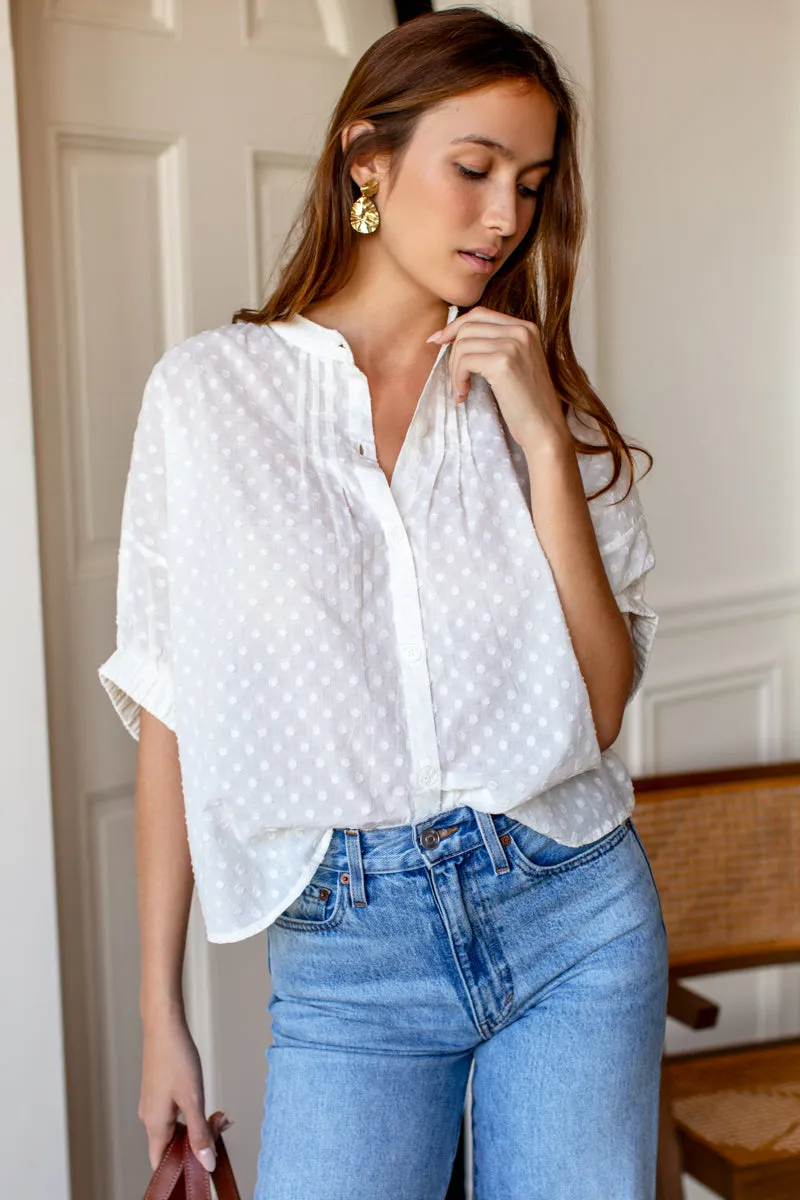 Mandarin Collar Top - Salt Swiss Dot Organic sold by Emerson Fry product image thumbnail 3