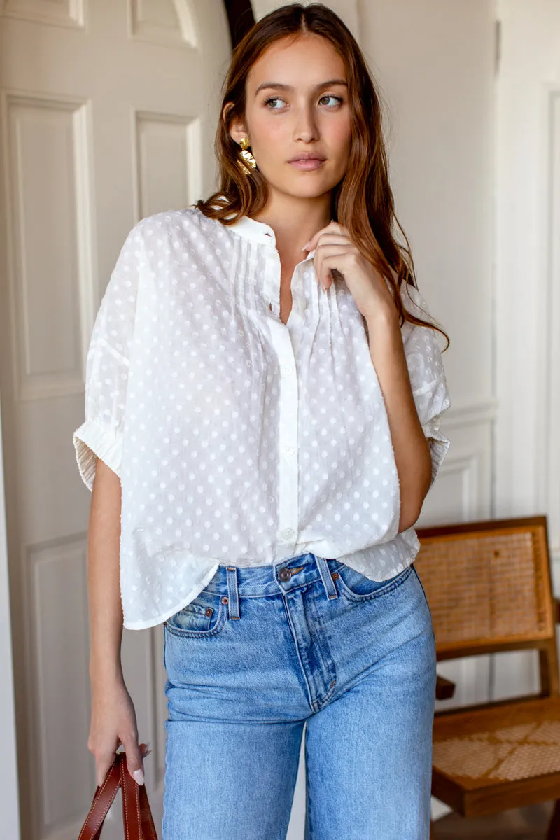 Mandarin Collar Top - Salt Swiss Dot Organic sold by Emerson Fry product image thumbnail 2