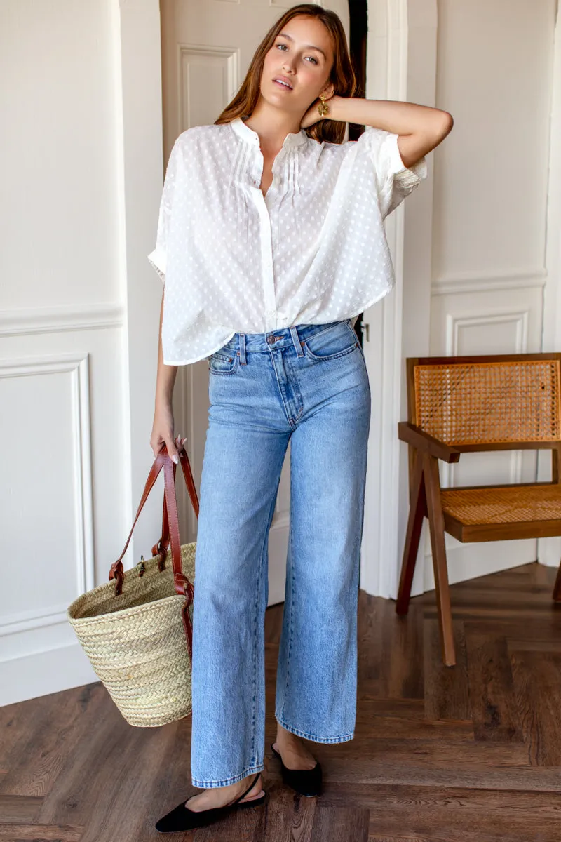 Mandarin Collar Top - Salt Swiss Dot Organic sold by Emerson Fry product image thumbnail 5