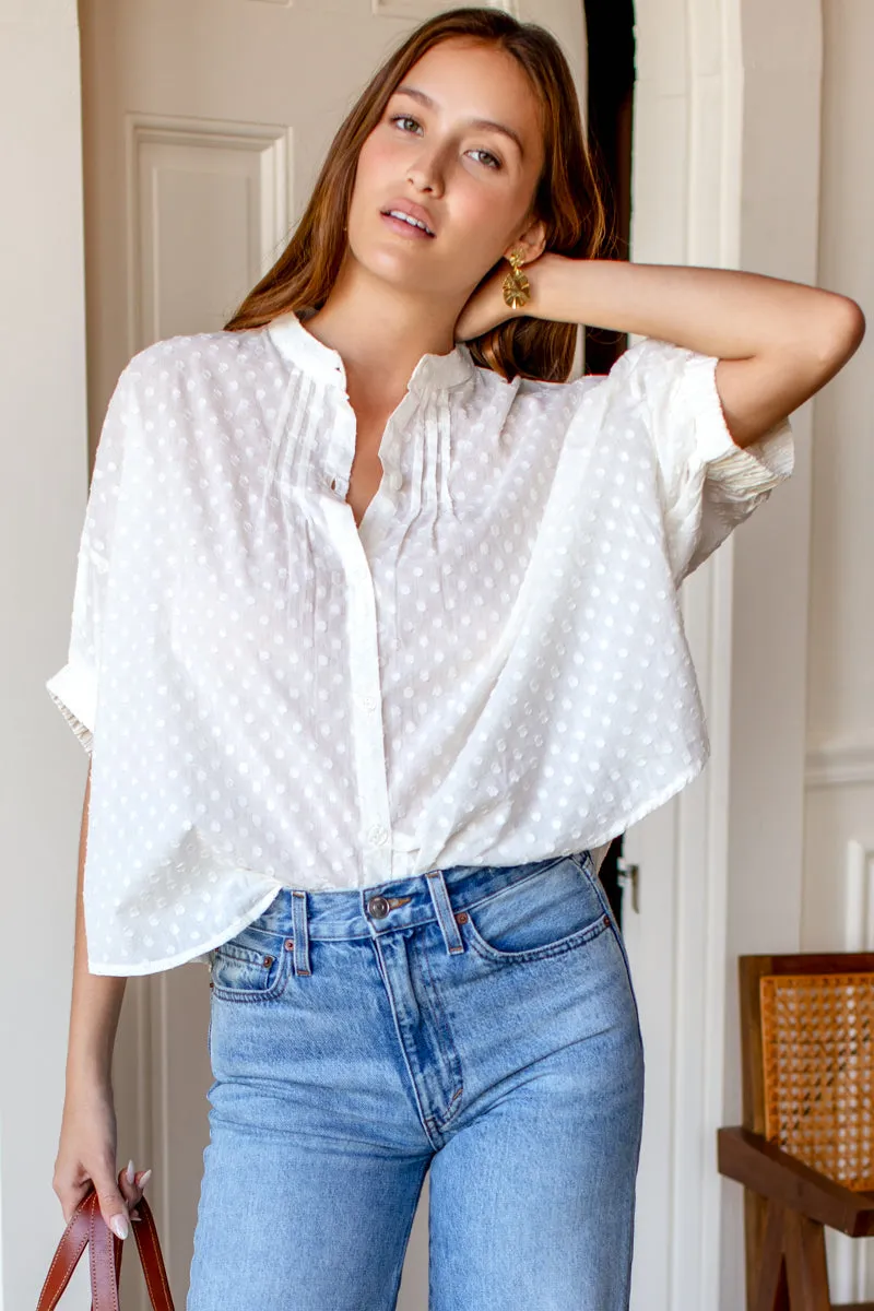 Mandarin Collar Top - Salt Swiss Dot Organic sold by Emerson Fry product image thumbnail 4