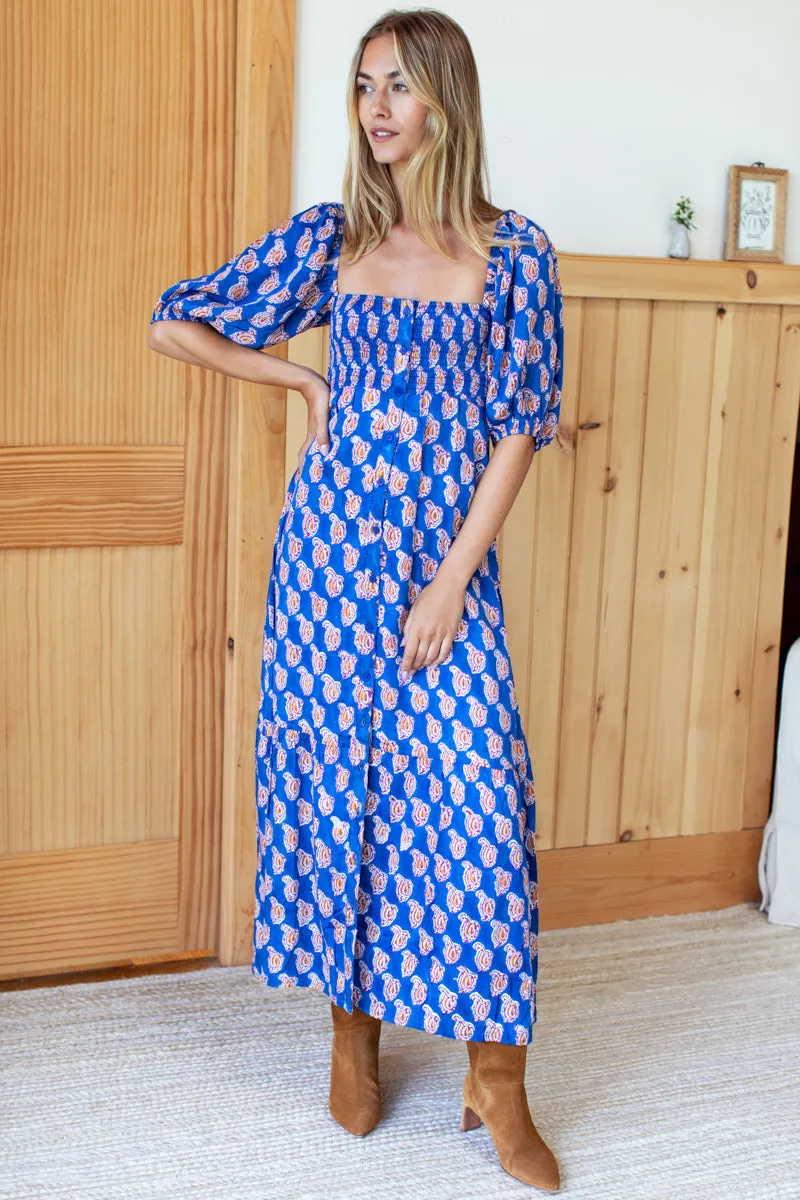 Santiago 3 Maxi Dress - Blue Paisley Flower Satin sold by Emerson Fry product image thumbnail 3