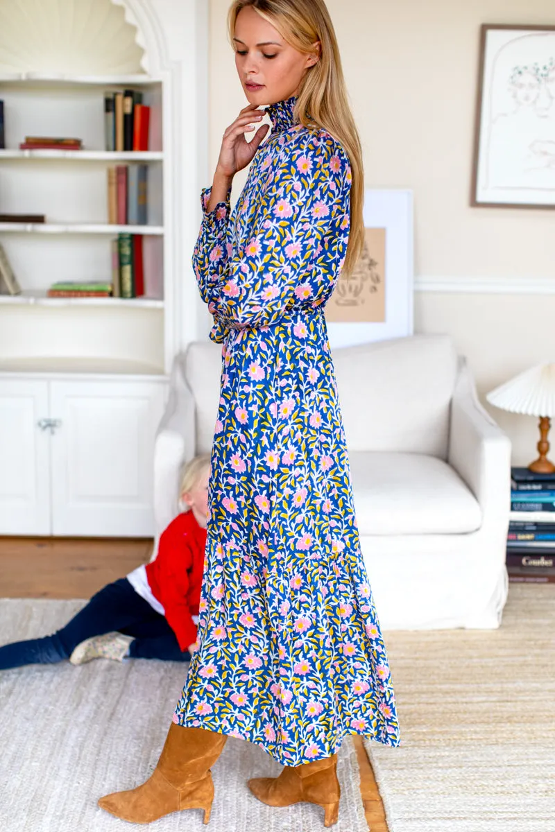 Lucybella Maxi Dress 2 - Blue Chrysanthemum Satin sold by Emerson Fry