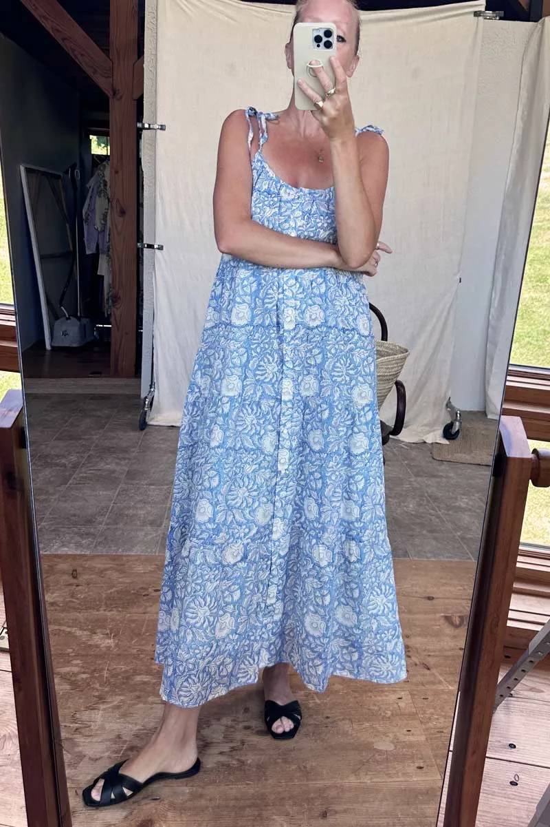 India Button Front Sundress 2 - Arbor Blissful Blue Organic sold by Emerson Fry product image thumbnail 4