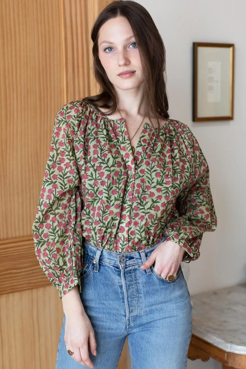 Frances Blouse - Garden Pink + Green Organic sold by Emerson Fry