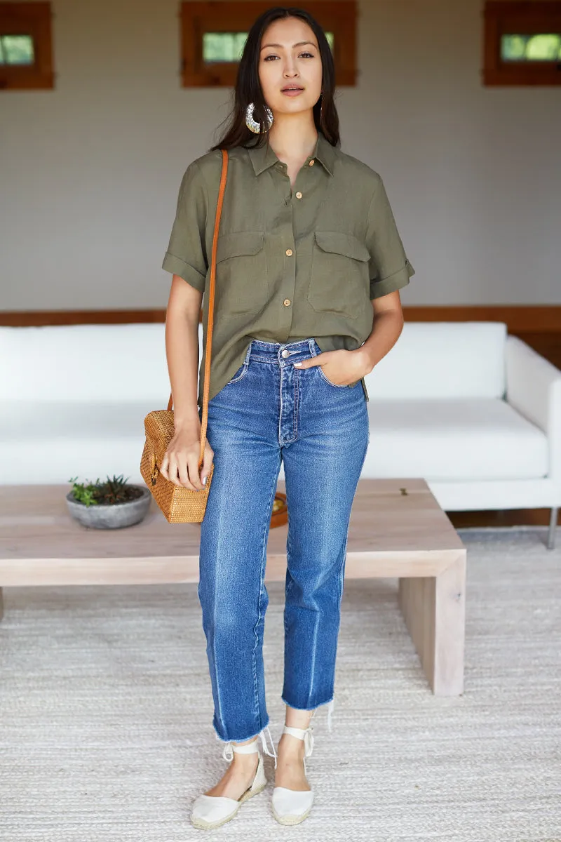 Short Sleeve Utility Shirt - Army Linen sold by Emerson Fry product image thumbnail 2