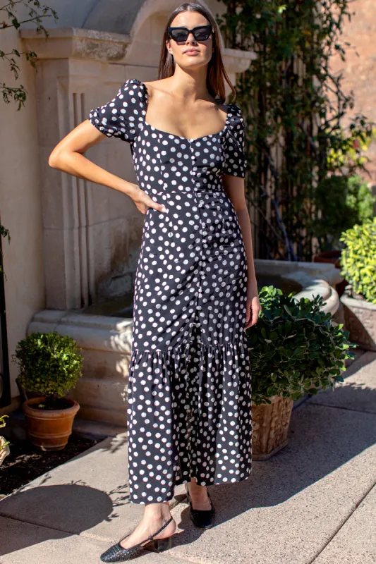 Luie Maxi Dress - Handpainted Dots Black + Ivory sold by Emerson Fry