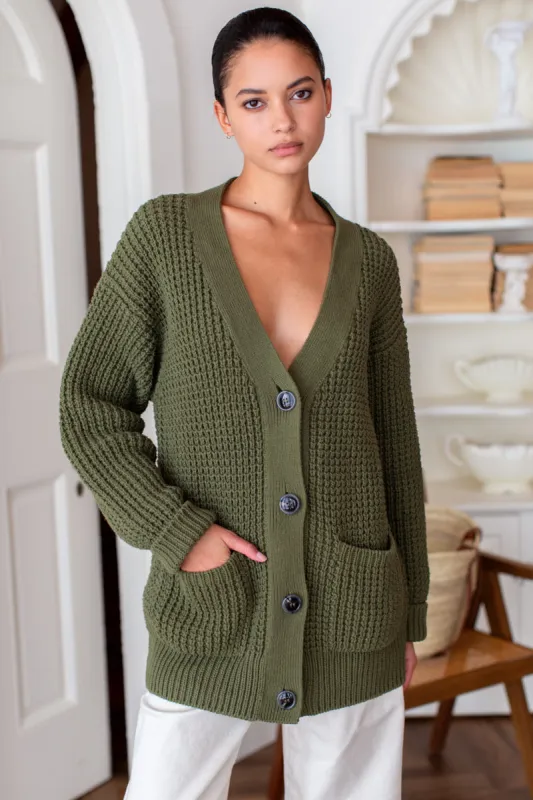 Cozy Cotton Cardigan - Olive Tanguis Cotton sold by Emerson Fry