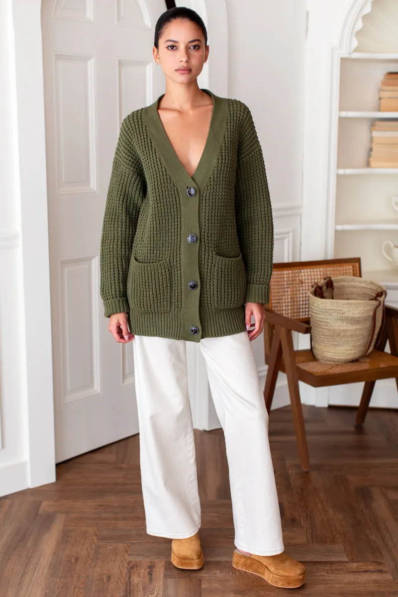 Cozy Cotton Cardigan - Olive Tanguis Cotton sold by Emerson Fry product image thumbnail 2