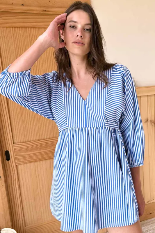 Santorini Dress - Navy Blue Stripes made by Emerson Fry