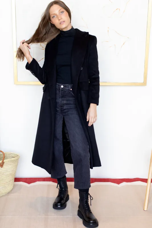 Julius Long Coat - Black Wool Cashmere sold by Emerson Fry