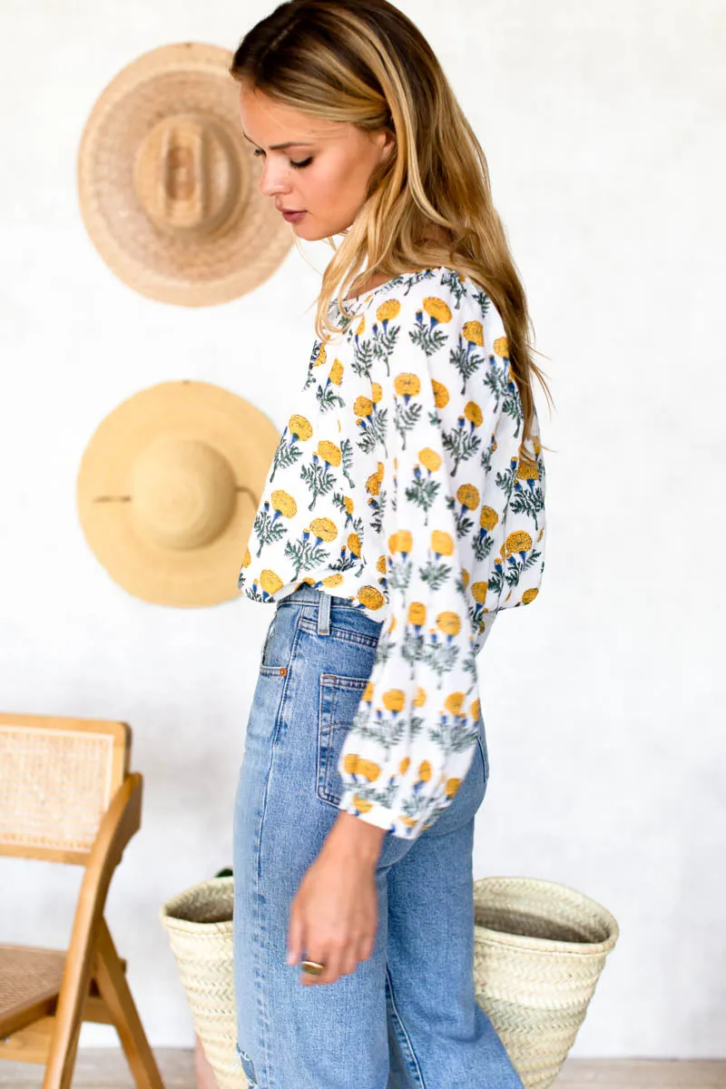 Lucy Blouse - Big Marigolds White Organic sold by Emerson Fry product image thumbnail 4