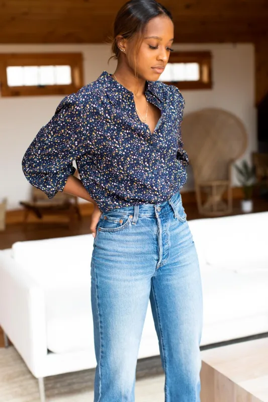 Button Down Blouse - Navy made by Emerson Fry