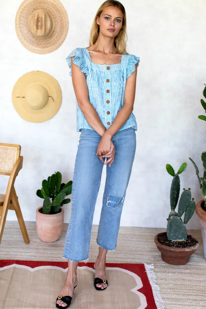 Laurent Flutter Top - Sunday Stripe Bluesy Organic sold by Emerson Fry product image thumbnail 3