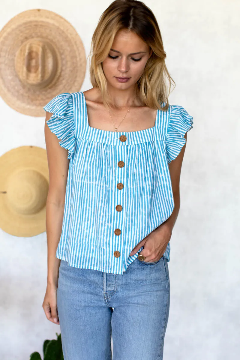 Laurent Flutter Top - Sunday Stripe Bluesy Organic sold by Emerson Fry product image thumbnail 2