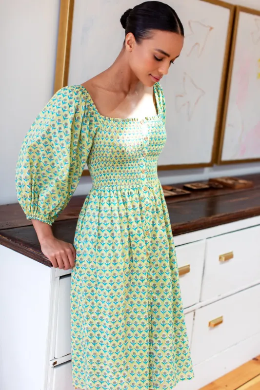 Santiago 2 Long Sleeve Dress - Little Frances Celadon Organic sold by Emerson Fry