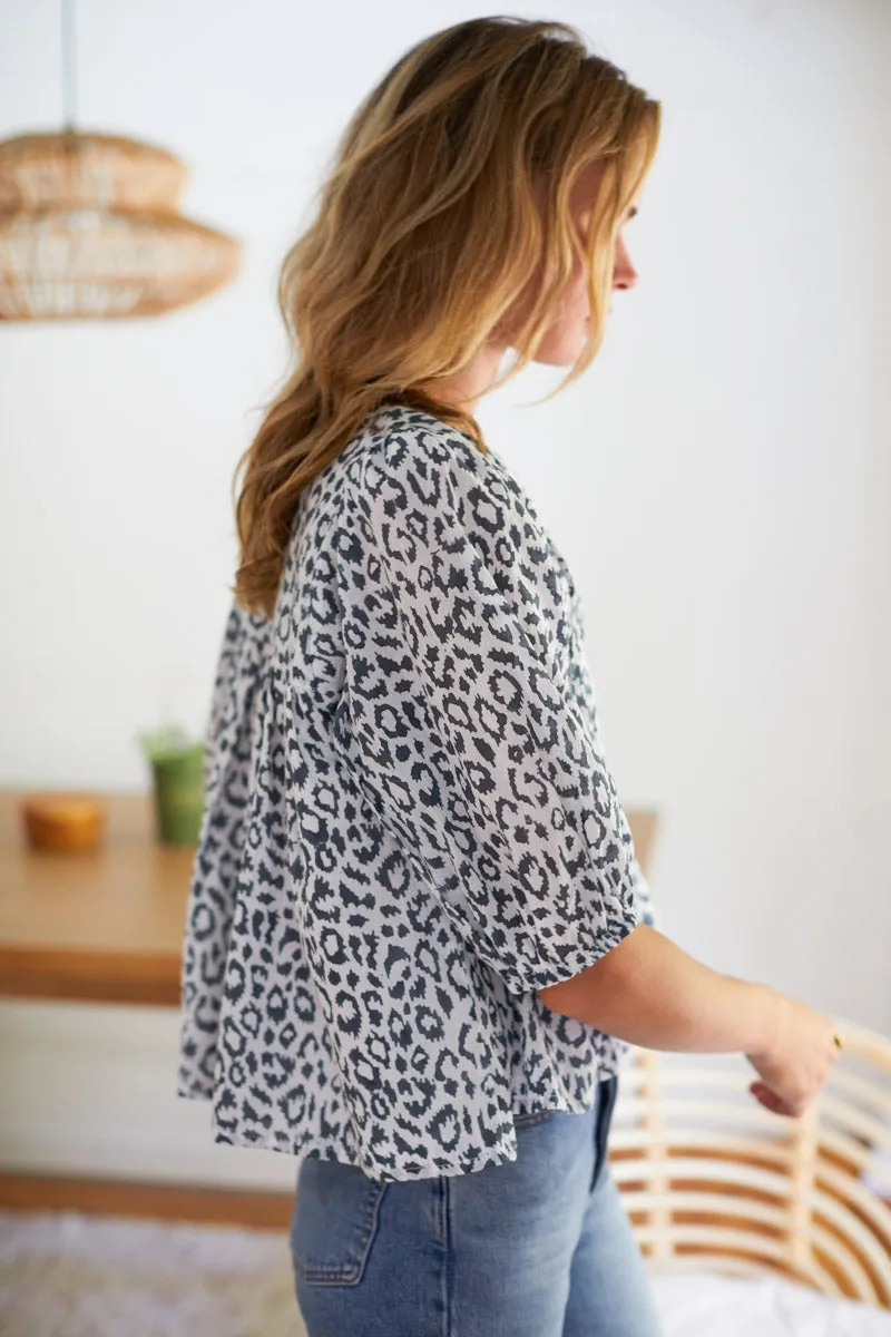 Puff Isla Top - Charcoal Leopard Organic sold by Emerson Fry product image thumbnail 4