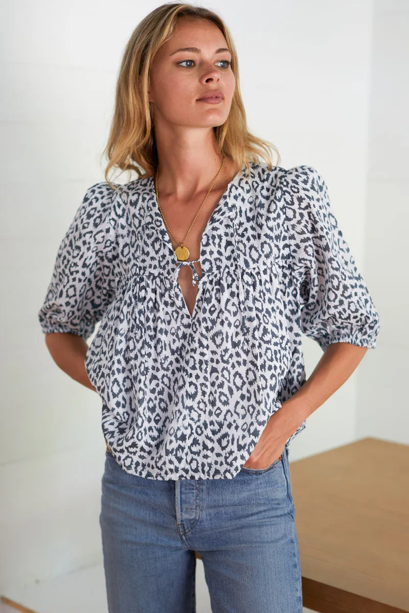 Puff Isla Top - Charcoal Leopard Organic sold by Emerson Fry