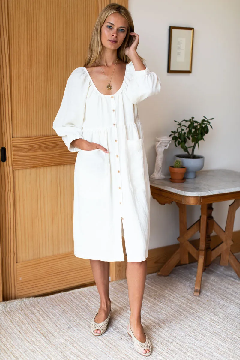Jasmine Button Midi Dress - Salt Linen sold by Emerson Fry