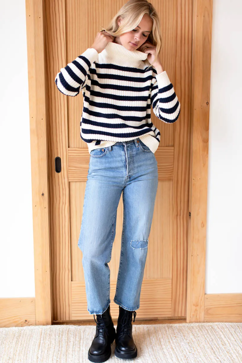 Carolyn Funnel Neck Sweater - Navy French Stripe Organic sold by Emerson Fry product image thumbnail 5