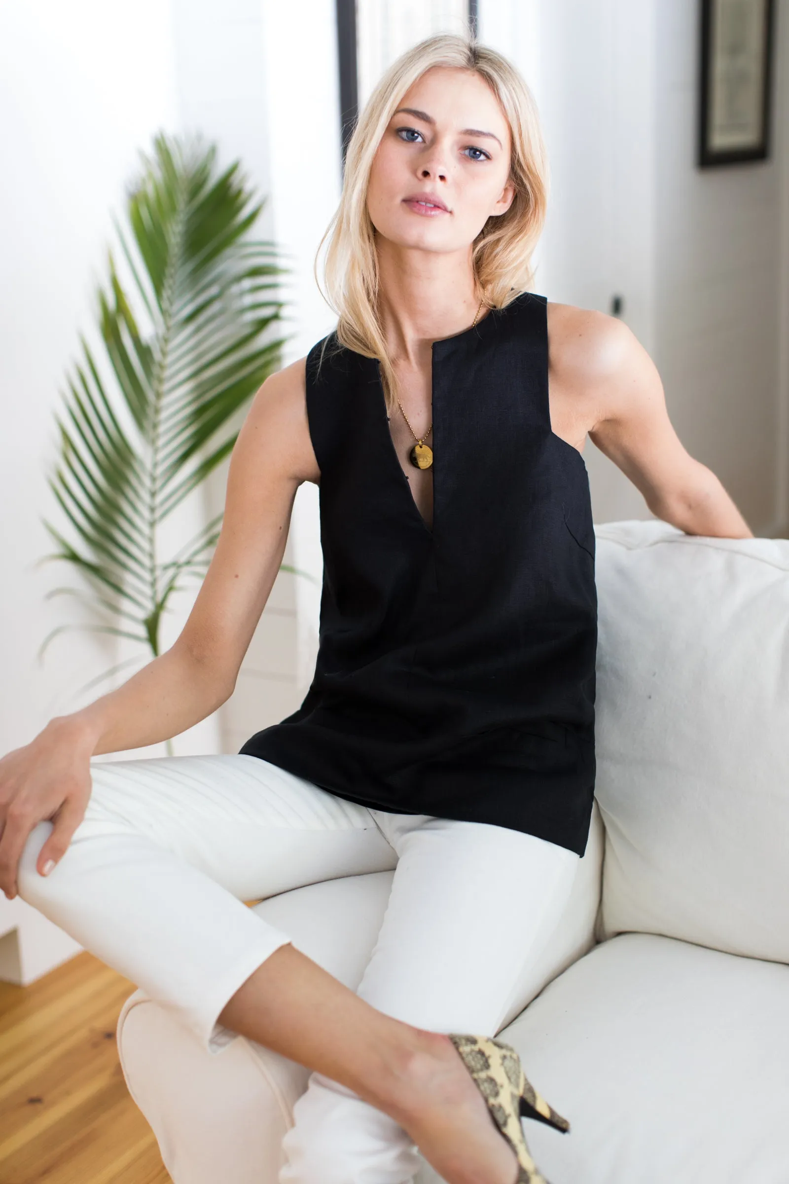 A Line Mod Top - Soft Black Linen sold by Emerson Fry