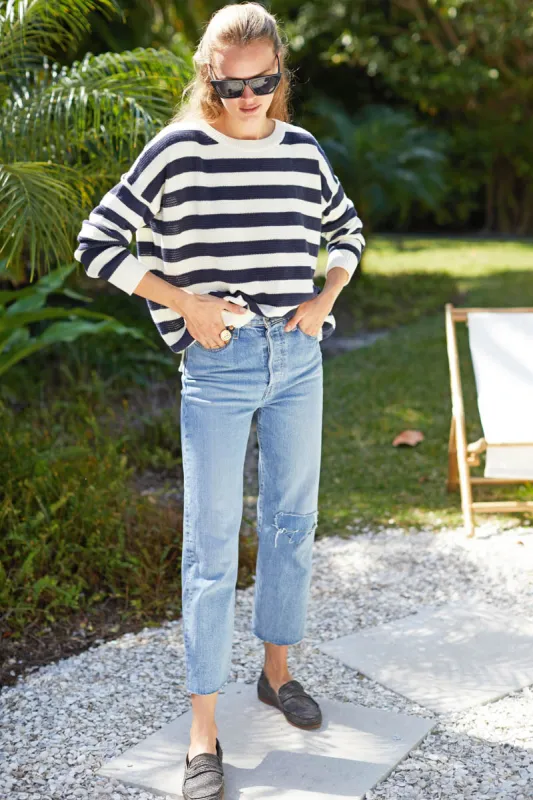 Carolyn Sweater - Navy French Stripe Organic made by Emerson Fry