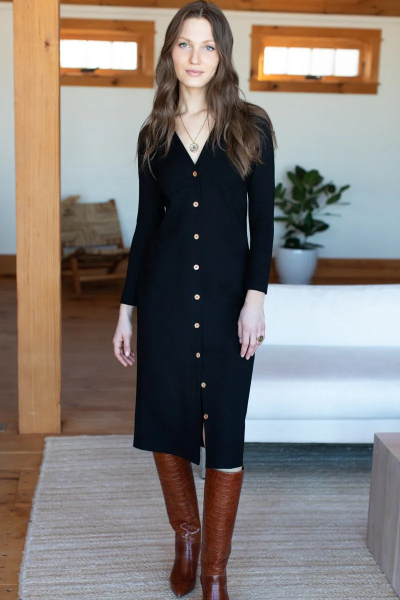 Long Sleeve V Dress - Black Ponte sold by Emerson Fry