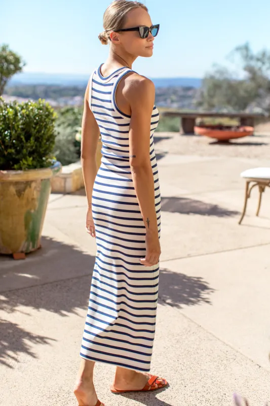 Racerback Tank Maxi Dress - Navy Stripe Rib sold by Emerson Fry