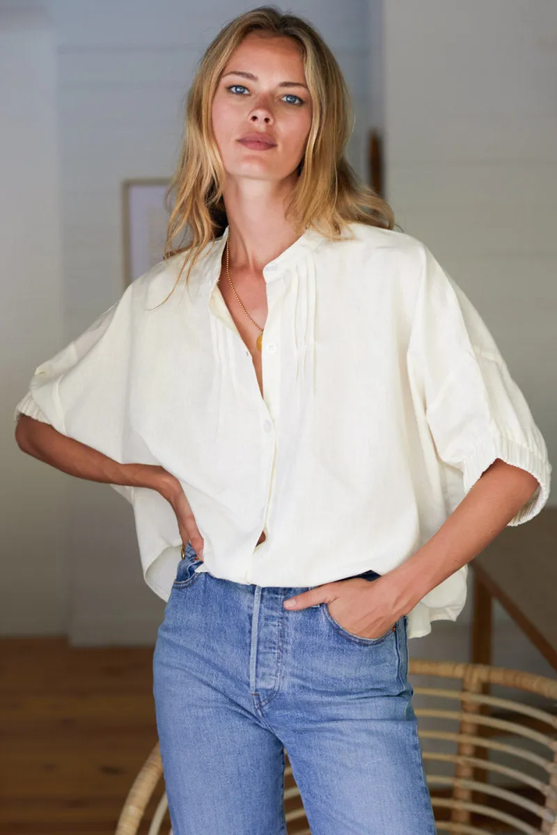 Mandarin Collar Top - Ivory Organic sold by Emerson Fry