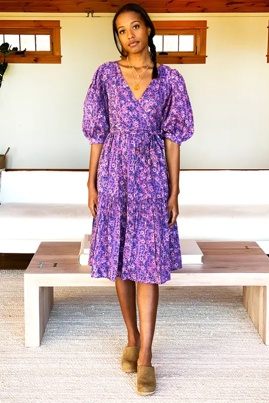Camelia Wrap Dress - Violet Wildflower Organic sold by Emerson Fry
