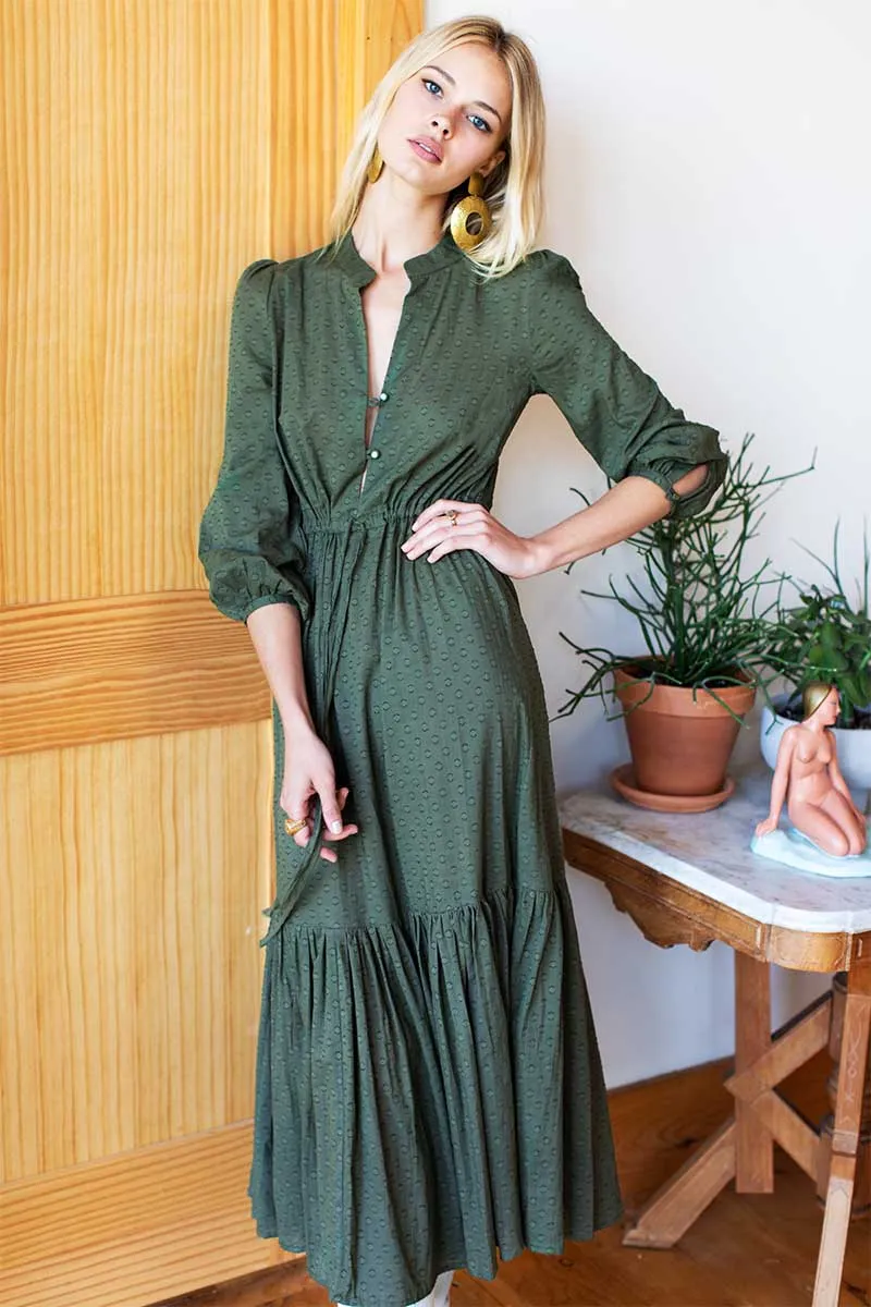 Frances Dress 2 - Moss Swiss Dot Organic sold by Emerson Fry