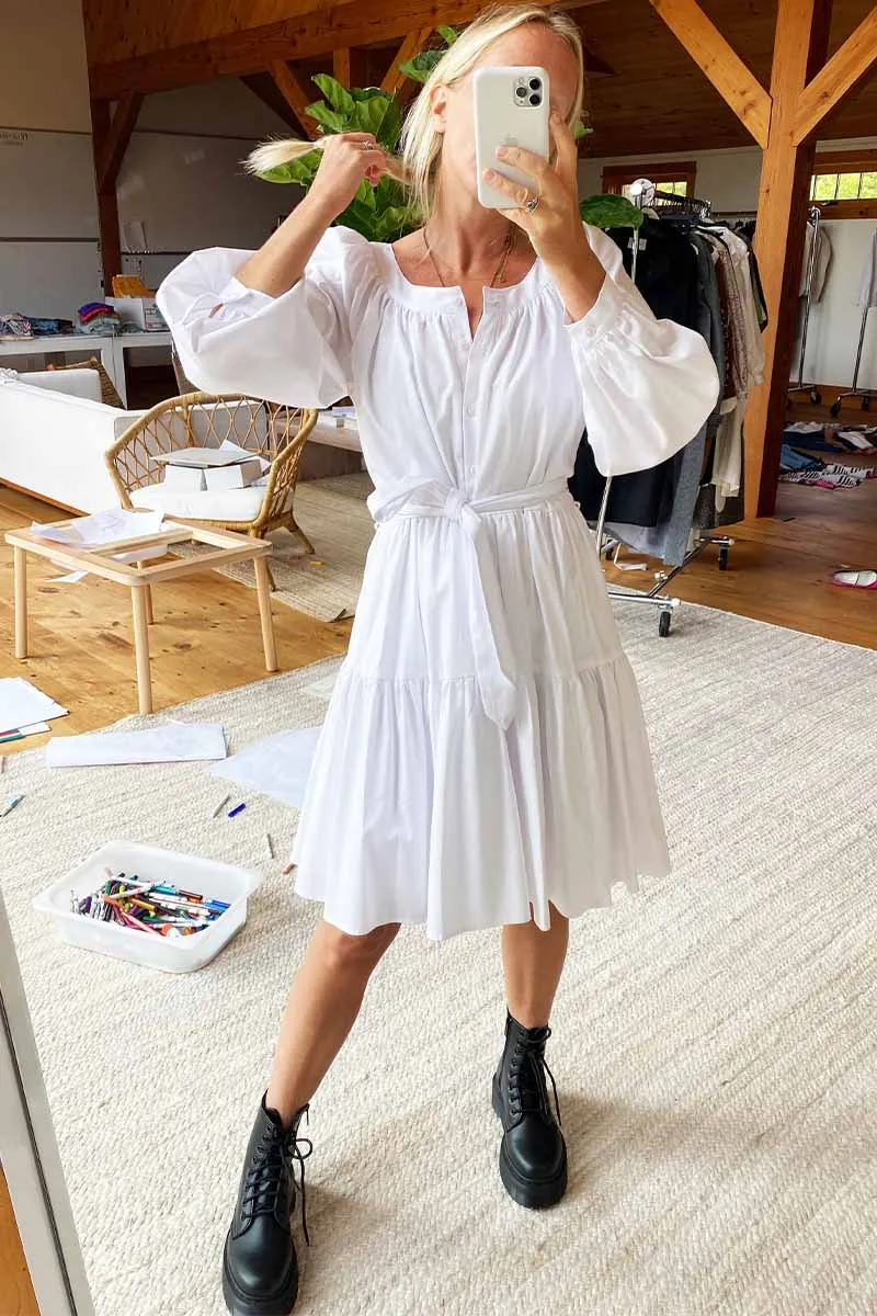 Odette Tier Dress - White Poplin sold by Emerson Fry product image thumbnail 4