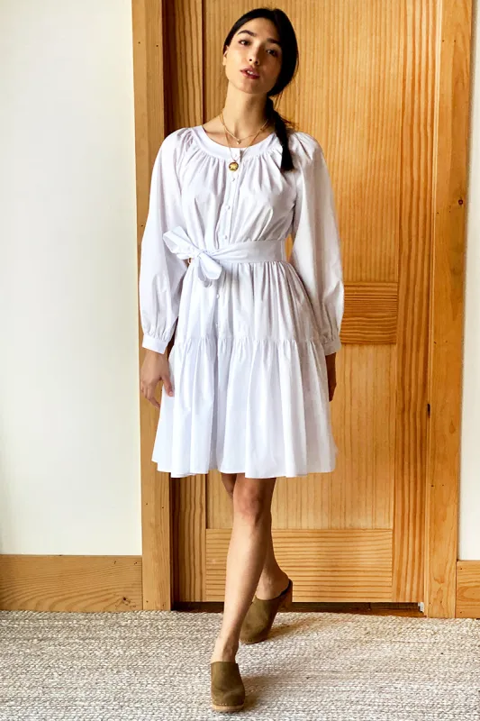 Odette Tier Dress - White Poplin sold by Emerson Fry