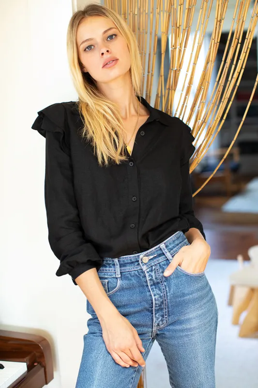 Sanibel Shirt - Black Linen sold by Emerson Fry