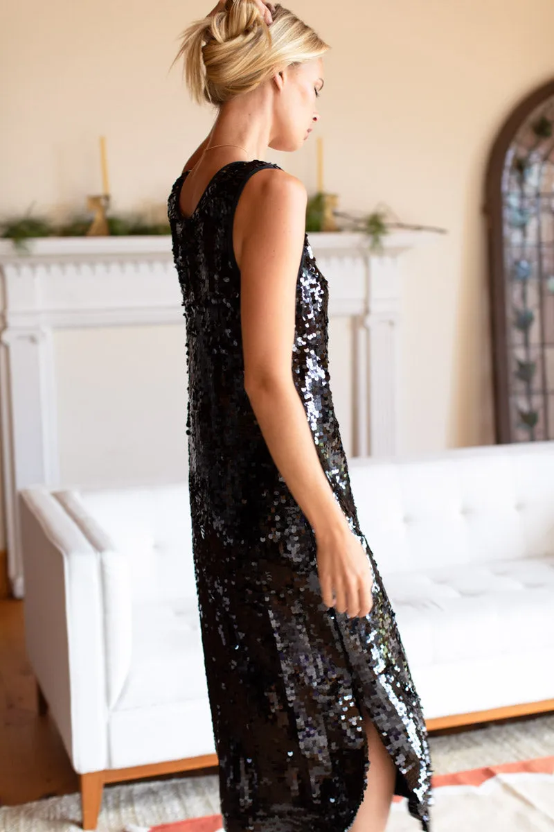Edie Scoop Midi Dress - Black Sequin sold by Emerson Fry product image thumbnail 4