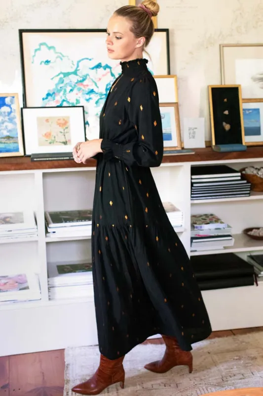 Lucybella Maxi Dress - Gold Leaf Black made by Emerson Fry