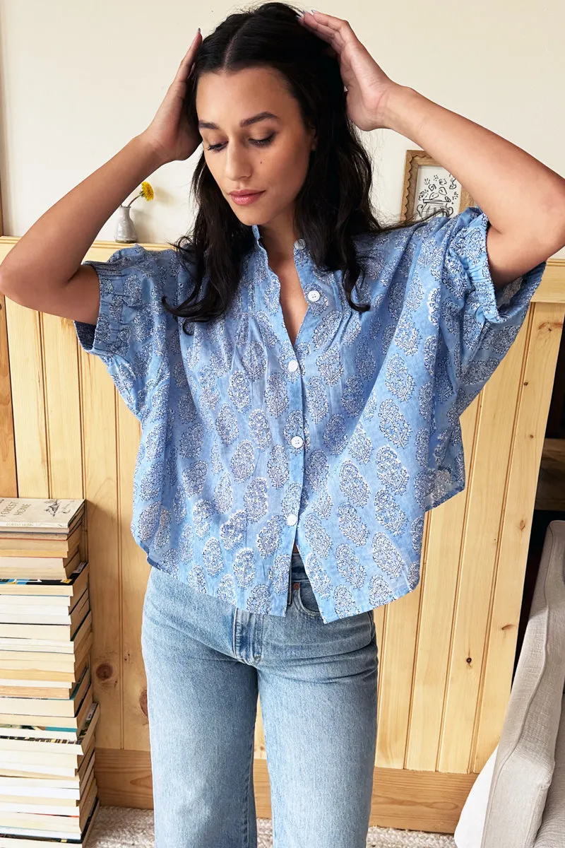 Mandarin Collar Top - Florence Mist Organic sold by Emerson Fry