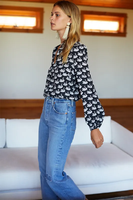 Frankie Blouse - Swans Black Silk sold by Emerson Fry