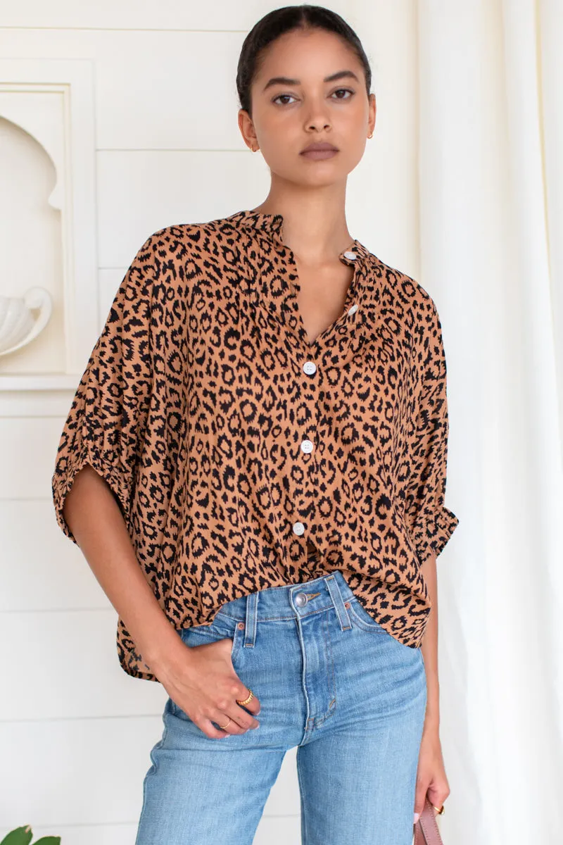 Mandarin Collar Top - Vintage Leopard Organic sold by Emerson Fry product image thumbnail 4