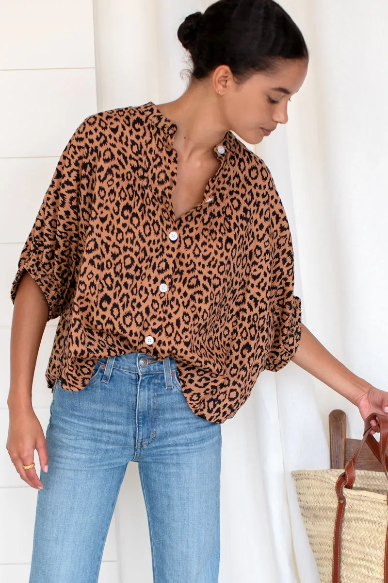 Mandarin Collar Top - Vintage Leopard Organic sold by Emerson Fry product image thumbnail 3