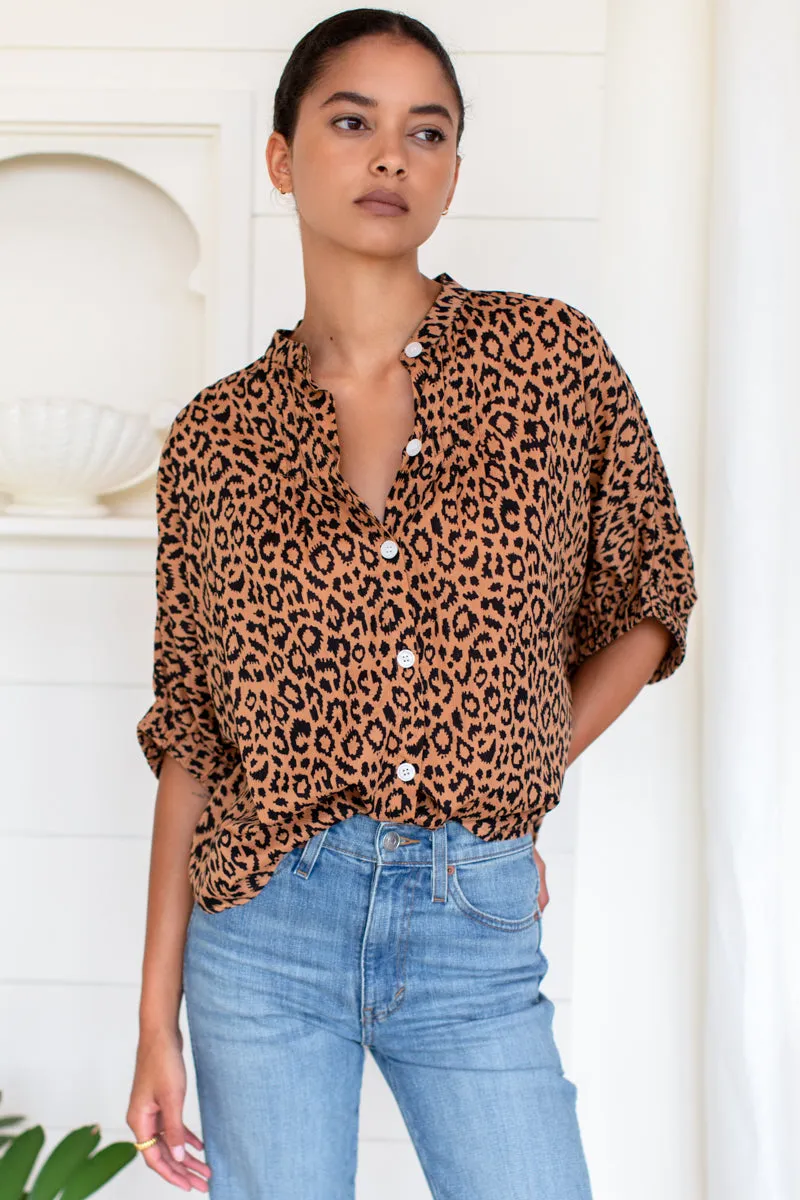 Mandarin Collar Top - Vintage Leopard Organic sold by Emerson Fry product image thumbnail 5