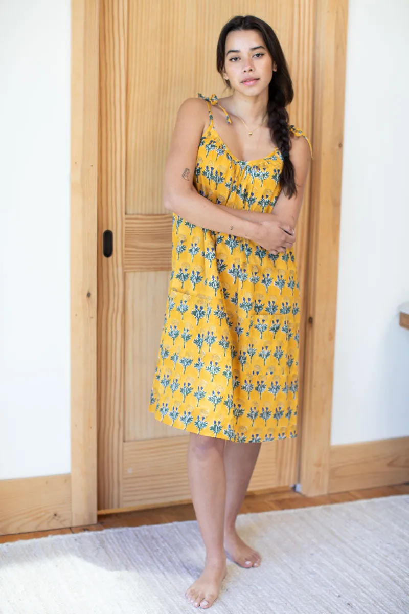 Mae Patch Pocket Dress - Big Marigolds Yellow Organic sold by Emerson Fry