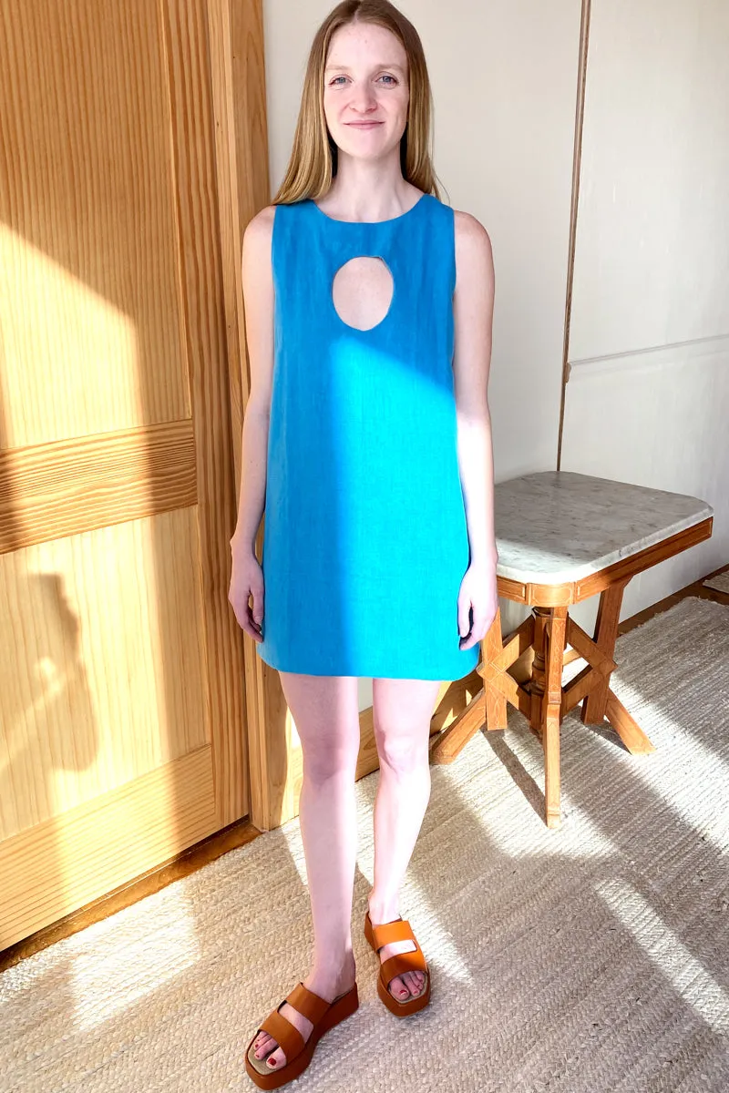 Marcelle Keyhole Dress - Blissful Blue Linen sold by Emerson Fry